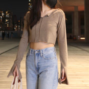 Dolly V Neck Long Sleeve Crop Top