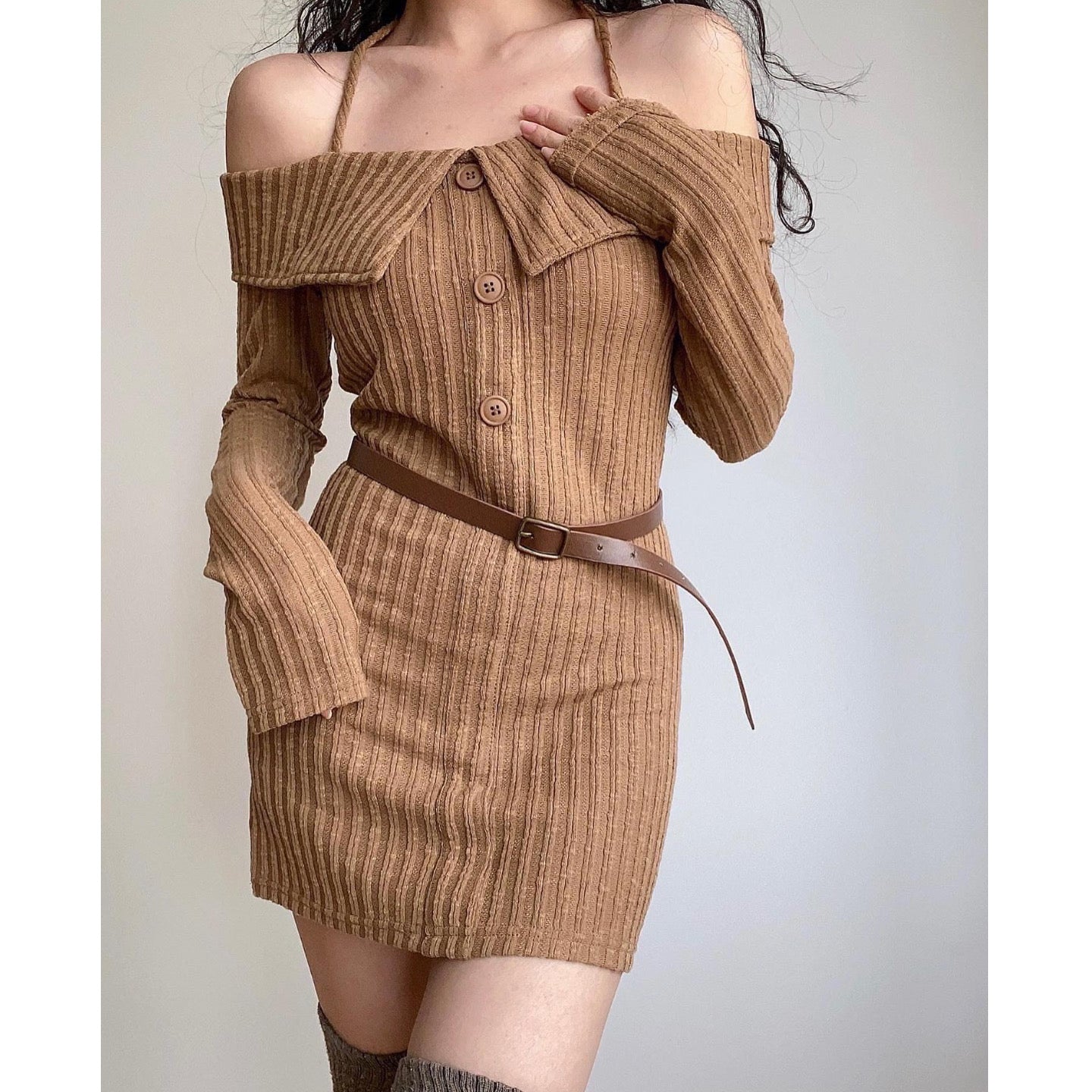 Aliz Off Shoulder Long Sleeve Dress
