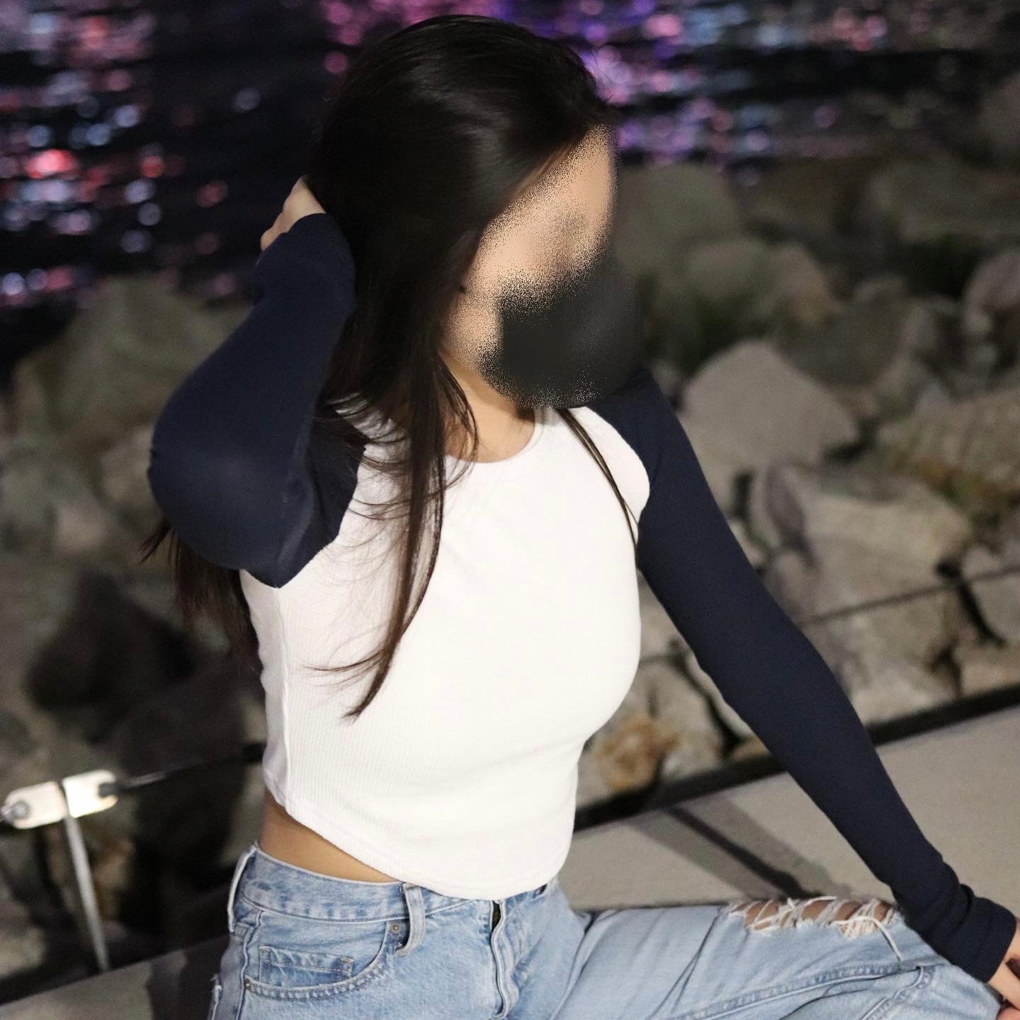 Colour Block Long Sleeve Crop Top