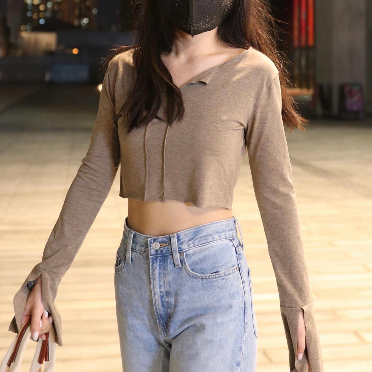 Dolly V Neck Long Sleeve Crop Top