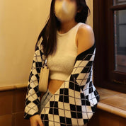 Argyle Print Bat Sleeve Cardigan