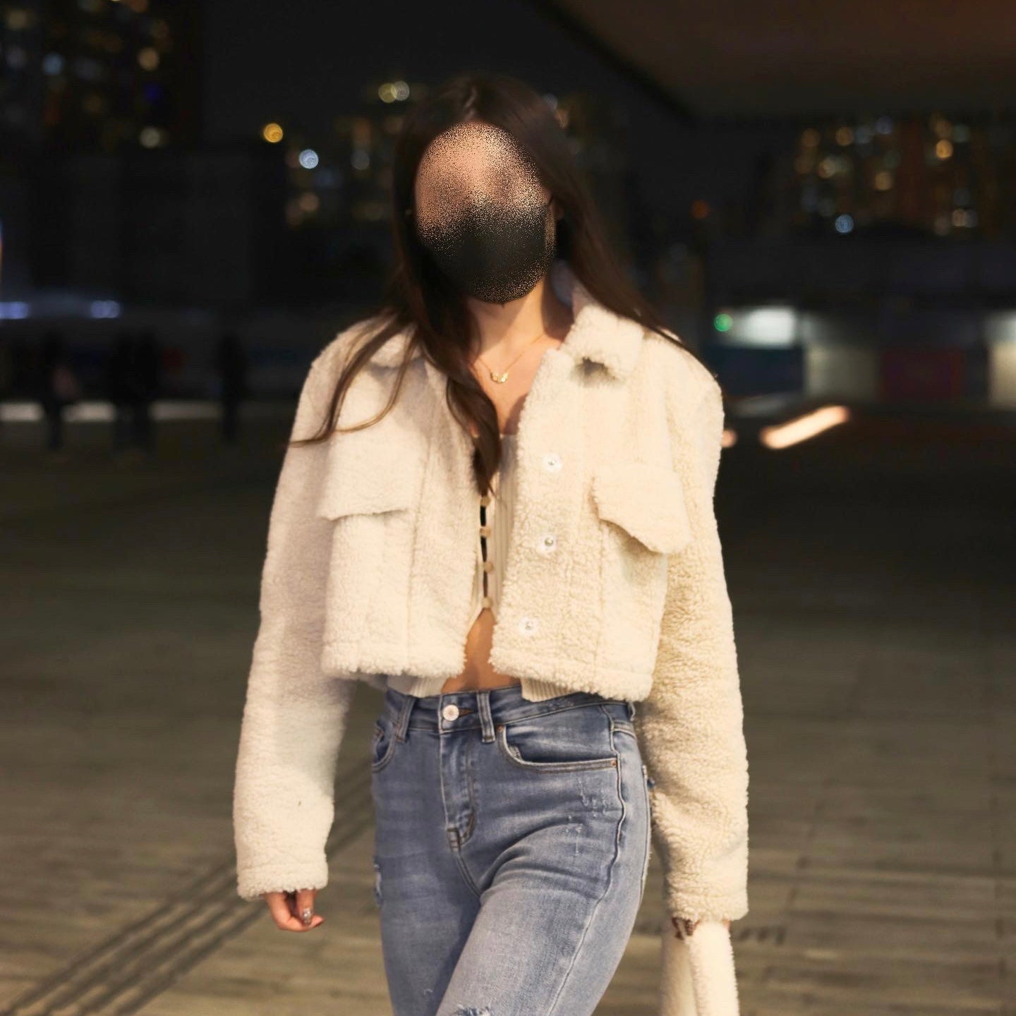 Button Front Crop Teddy Jacket
